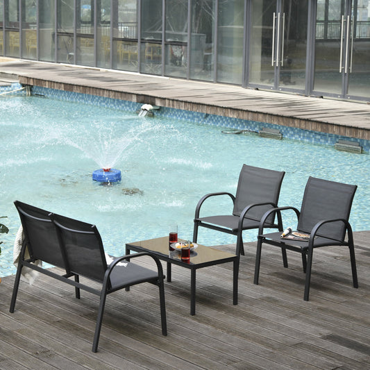 Outsunny 4-Piece Patio Furniture Set Garden Conversation Set with Loveseat, Single Chairs and Coffee Table for Backyard Poolside Balcony