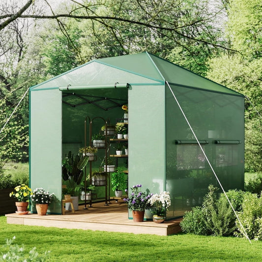Instant Pop-Up Walk-In Greenhouse – Portable Plant Hot House with Galvanized Steel Frame, PE Cover, Roll-Up Zipper Door, Ground Pegs & Ropes for Stability