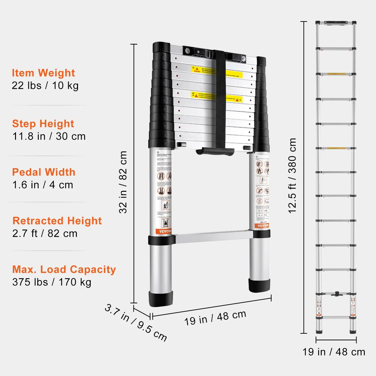 2026 NewBENTISM 12.5 FT Telescoping Ladder, Aluminum Collapsible Ladder with One-Button Retraction,375 LB Capacity,ANSI Certified | Portable for Home, RV, Loft Use