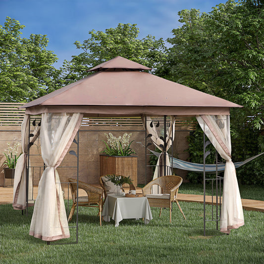 Outsunny 10' x 10' Patio Gazebo, Outdoor Gazebo Canopy, Brown