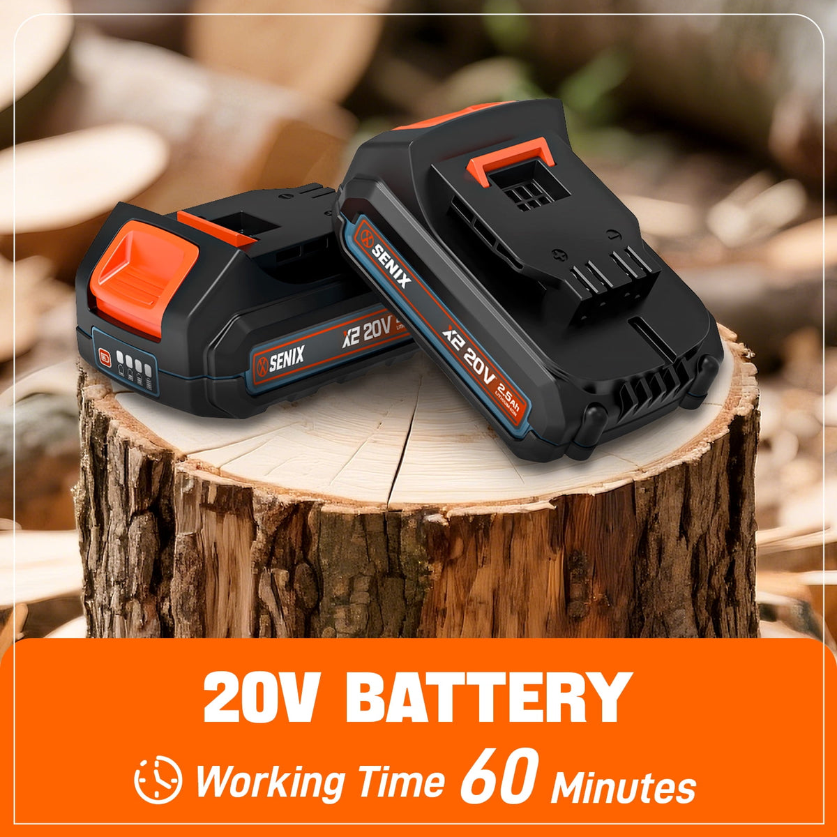 SENIX CSX2-M1 8" 20V Battery Powered Chainsaw, Brushless, Automatic Oiler, Tool-Free Chain Tensioning, Cordless