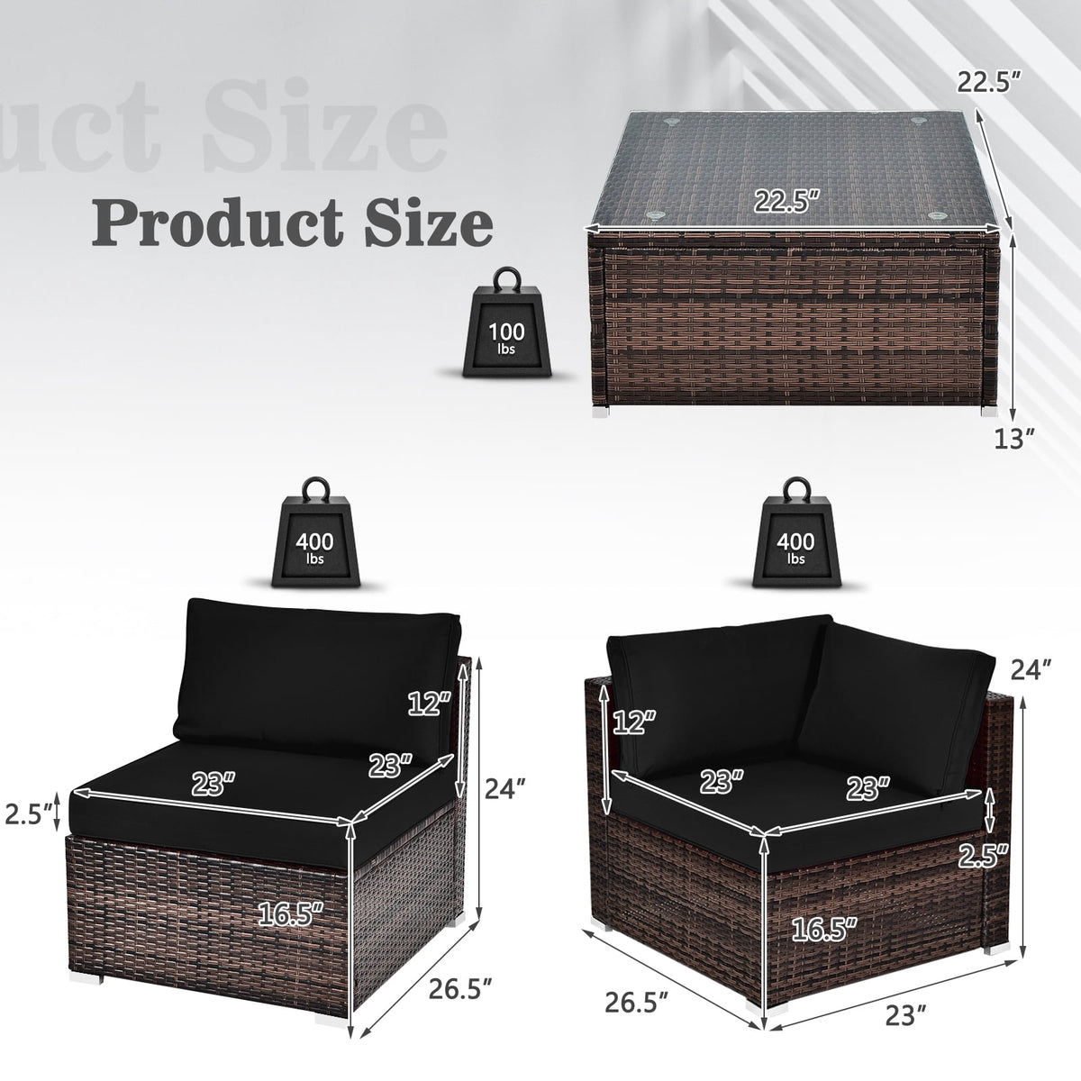 Costway 6PCS Patio Rattan Furniture Set Cushioned Sofa Coffee Table Black