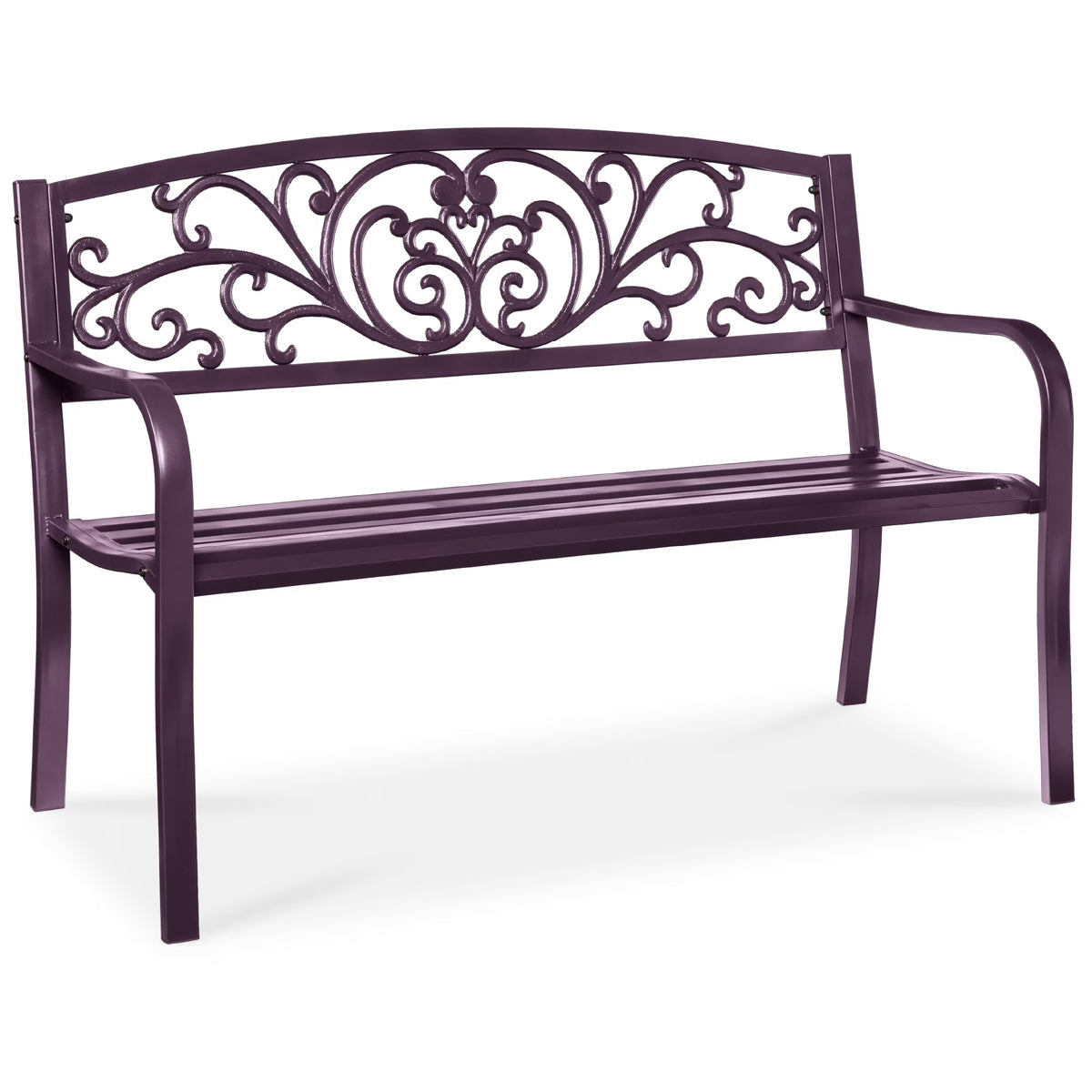 2026 NewBest Choice Products Outdoor Steel Bench Garden Patio Porch Furniture w/ Floral Design Backrest - Black