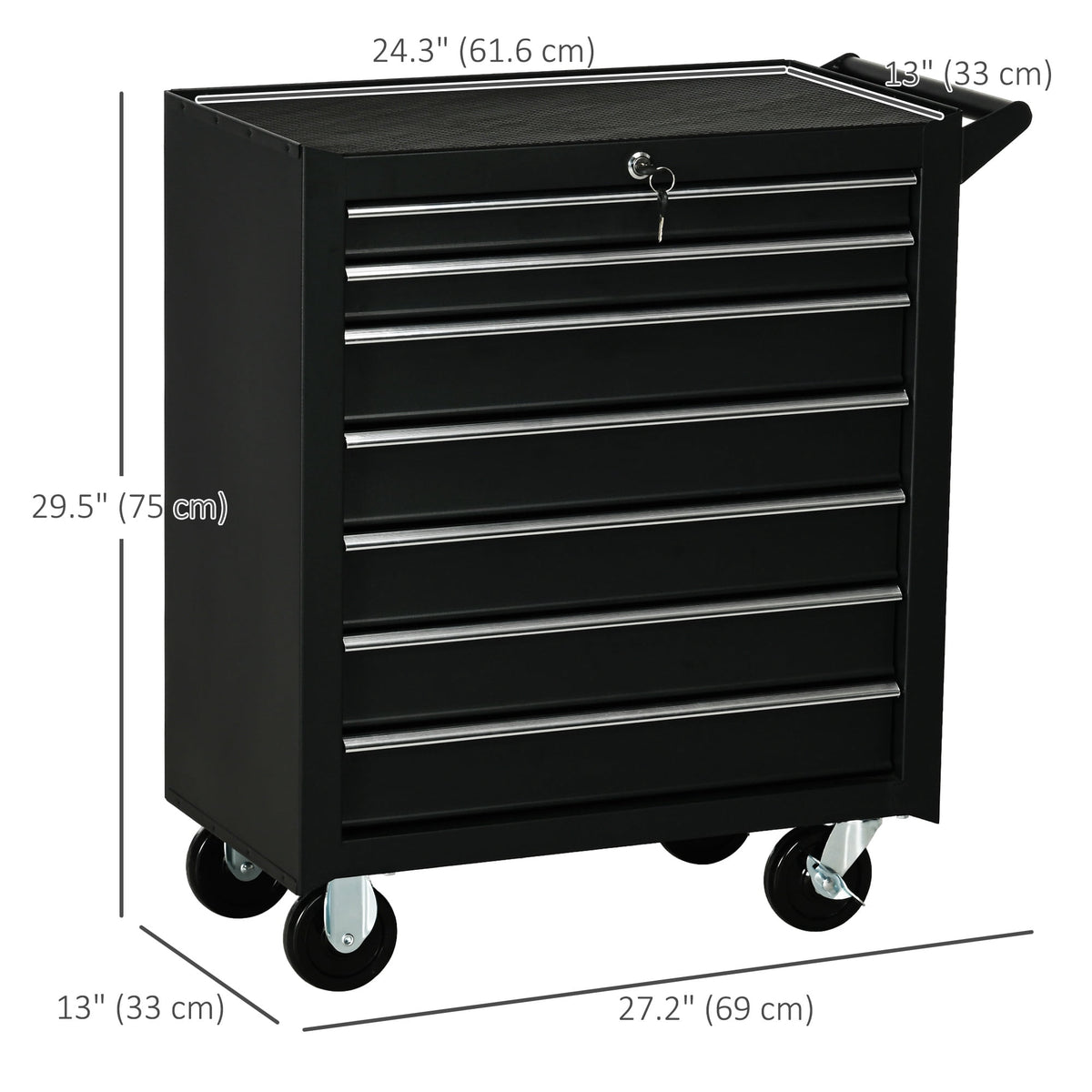 HOMCOM 7 Drawer Tool Chest Mobile Lockable Toolbox with Handle and Wheels