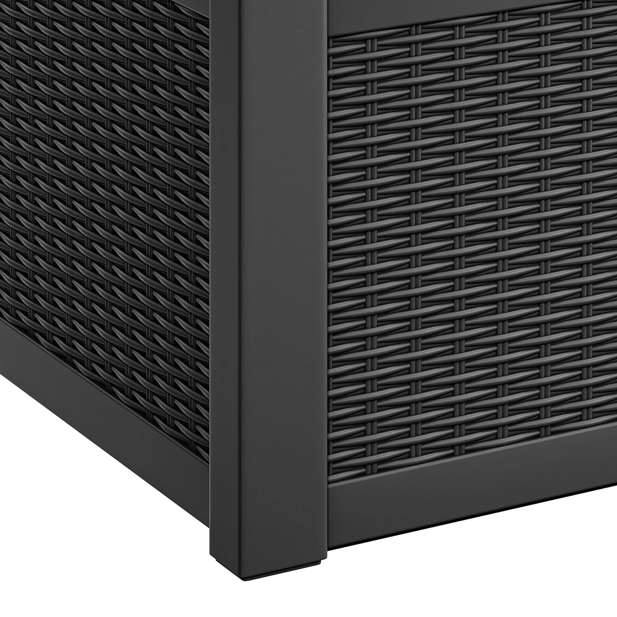 2026 NewModFusion 70-Gallon Outdoor Resin Storage Cabinet with Rattan Backrest �C Waterproof Patio Bench Seat, 500 lbs Capacity, Black