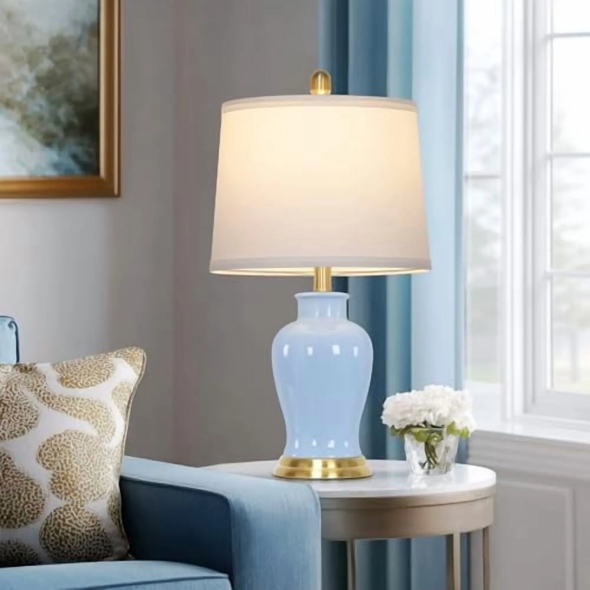 2026 NewModern Ceramic Table Lamps Set of 2, 23" White Ceramic Lamps for Living Room, Rustic Farmhouse Bedside Lamp with Ginger Jar Design, Elegant Bedroom Lamp for Nightstand Desk Side End Table Home Decor