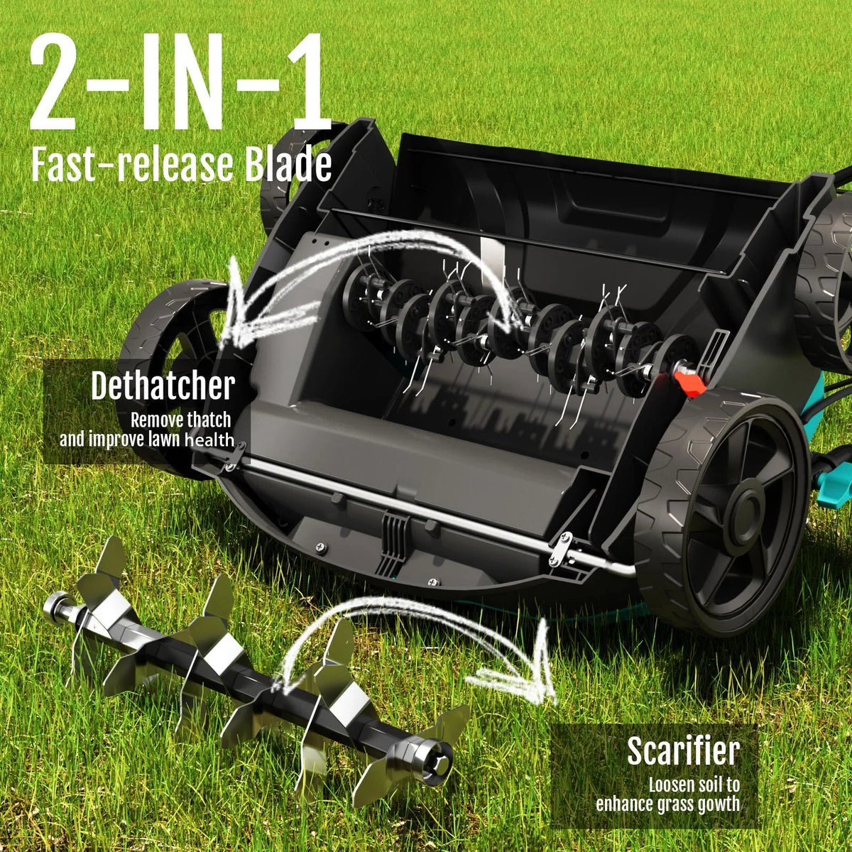 2026 New2-in-1 Scarifier and Dethatcher �C Deep Soil Revitalization with High-Torque Motor, Adjustable Depth Control, Dual Safety Switch & Removable 10.5-Gallon Thatch Bag