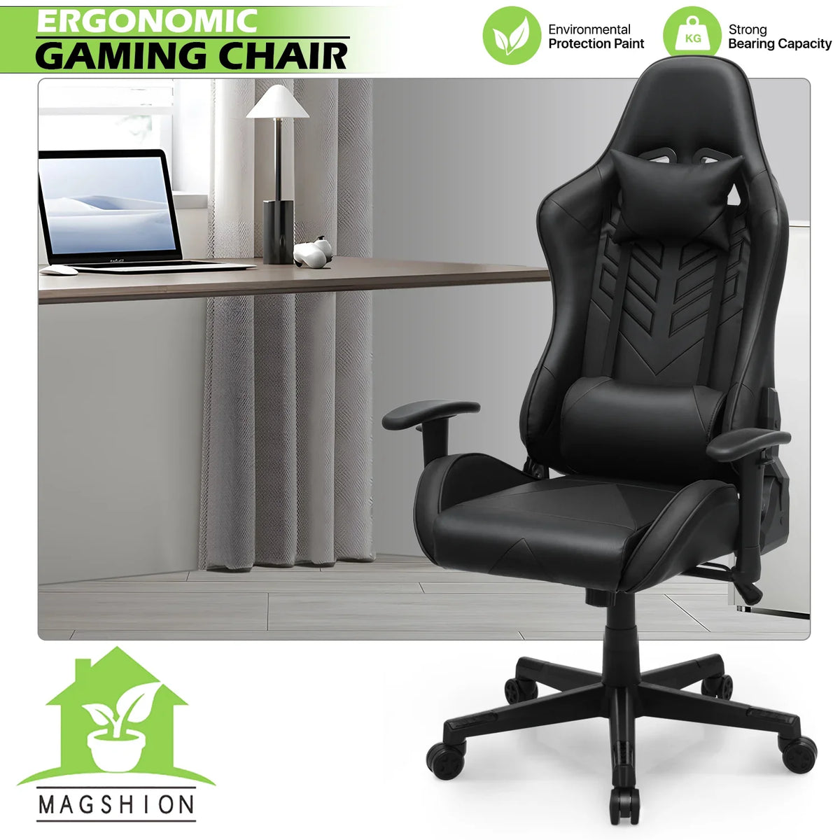 2026 NewMagshion Ergonomic Gaming Chair, Comfortable Gaming Chair, Computer Chair Leather Desk Chair Adjustable Swivel Gaming Office Chair, Blue