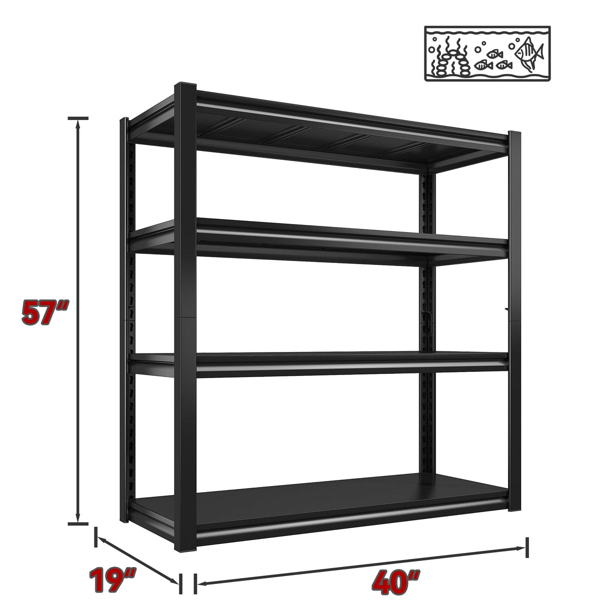 Exenoray 4-Tier Metal Shelving Unit for Garage, 1600lbs Capacity, Heavy Duty Adjustable Storage Rack for Tools, 19"D x 40"W x 57"H Black