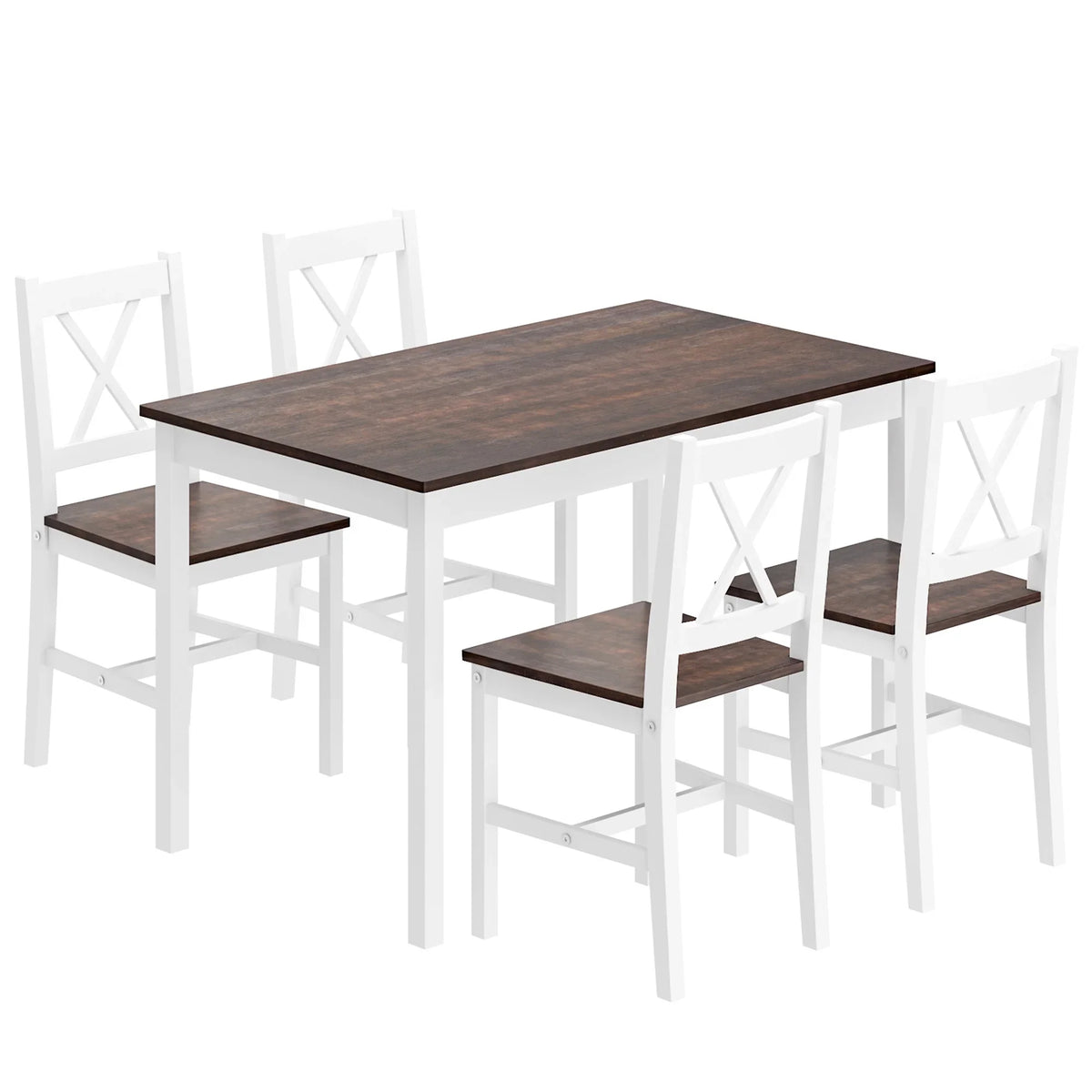 2026 NewSoges 5 Pieces Dining Table Set, Pine Wood Kitchen Dining Table with 4 Chairs, Wood Rectangular kitchen table and chairs for 4, Small Dining Set for Bar Dining Room Breakfast Nook, White and Gray
