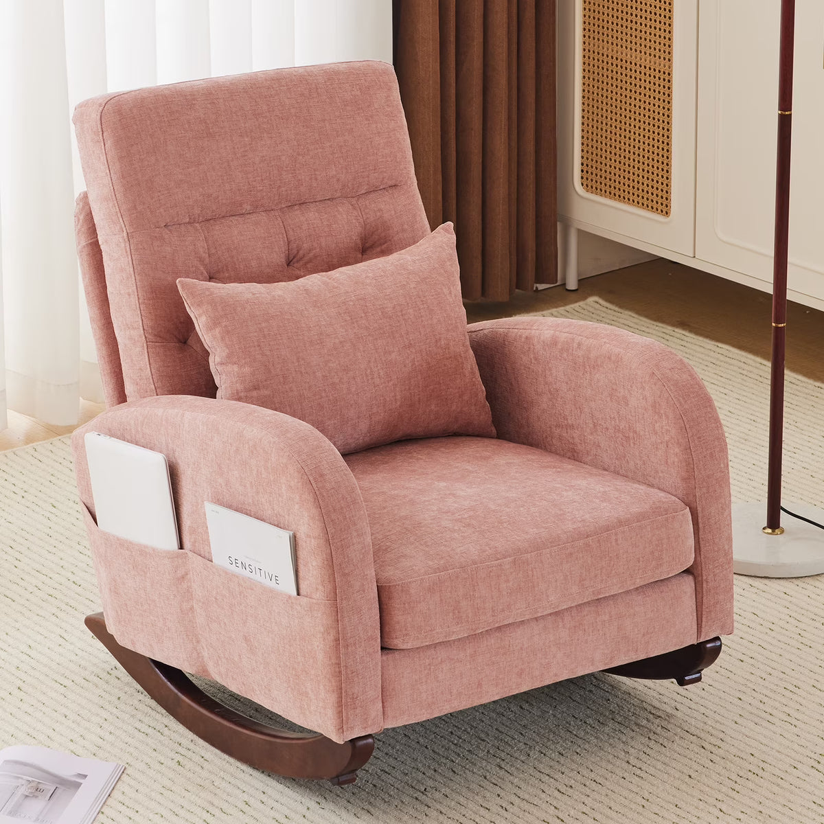 2026 NewKtaxon Rocking Accent Chair Glider Reading Chair Comfy Teddy Velvet Upholstered Single Sofa Rocker for Living Room, Nursery, Bedroom Beige
