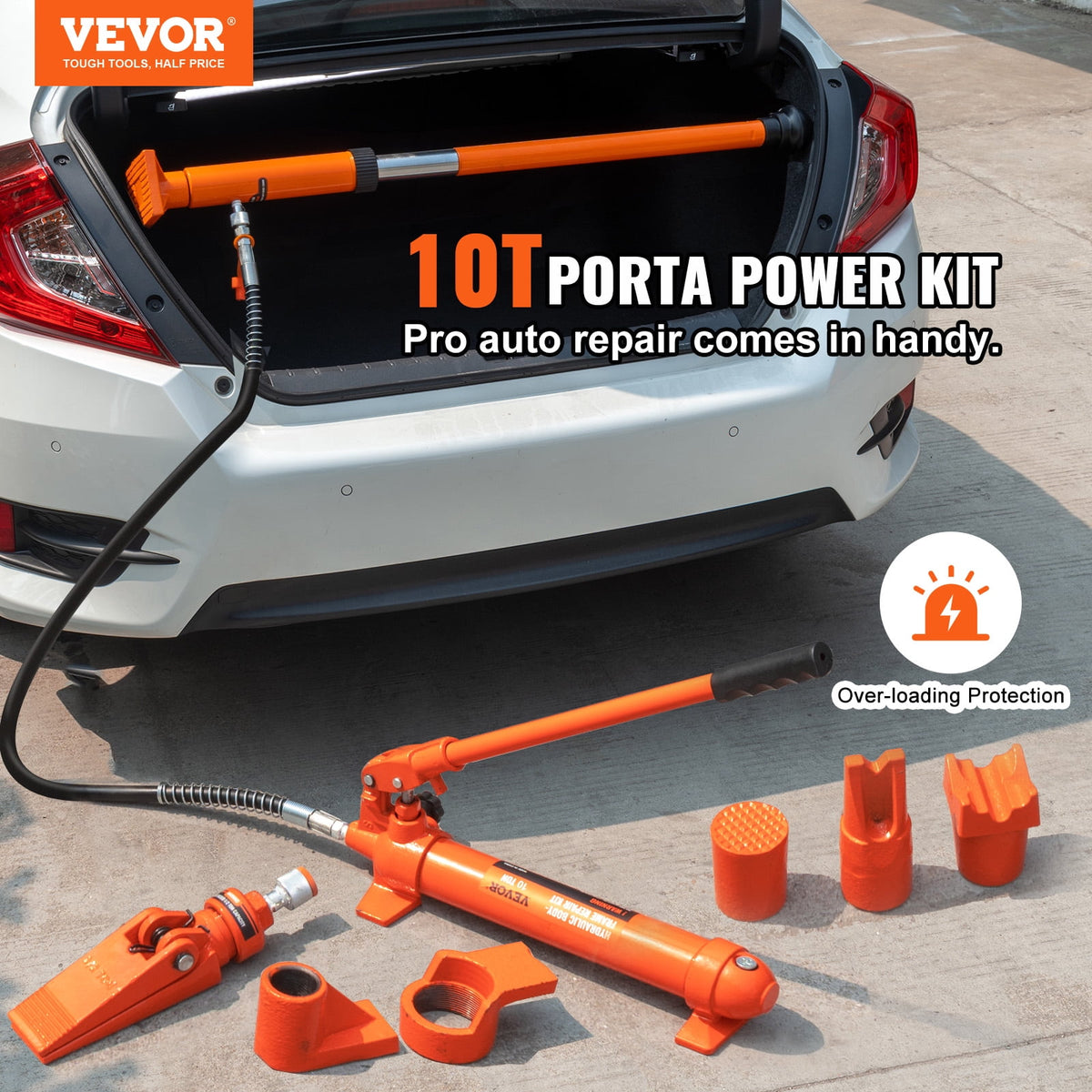 VEVOR 10 Ton Porta Power Kit, Hydraulic Ram with Pump, Car Jack with 4.6 ft/1.4 m Oil Hose, Bent Frame Repair Tool with Storage Case for Automotive, Garage, Heavy Equipment, Mechanic (22046 lbs)