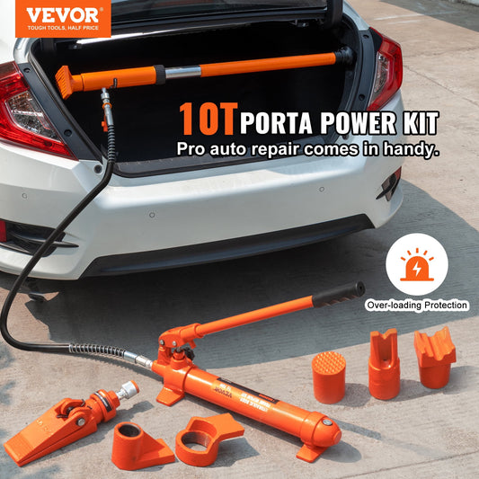 VEVOR 10 Ton Porta Power Kit, Hydraulic Ram with Pump, Car Jack with 4.6 ft/1.4 m Oil Hose, Bent Frame Repair Tool with Storage Case for Automotive, Garage, Heavy Equipment, Mechanic (22046 lbs)