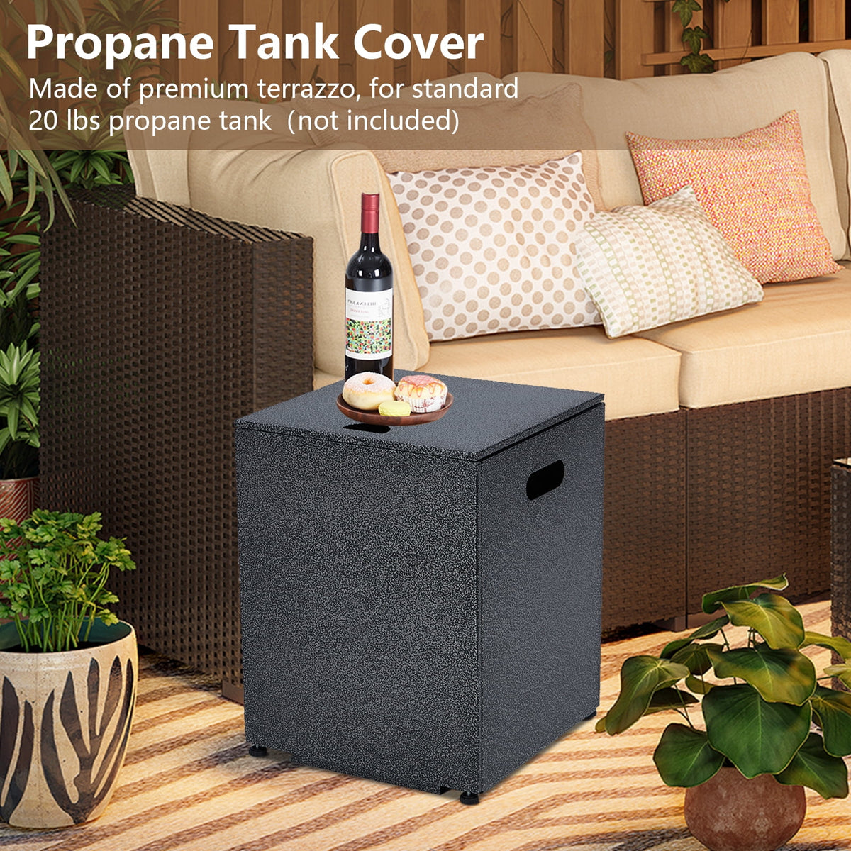 Propane Fire Pit Table – 36" Square 50K BTU – Outdoor Gas Fire Table – Removable Lid & Wind Guard – Blue Glass Rocks – Steel – Includes Rain Cover, Windshield & Gas Cylinder Box – Patio Heater
