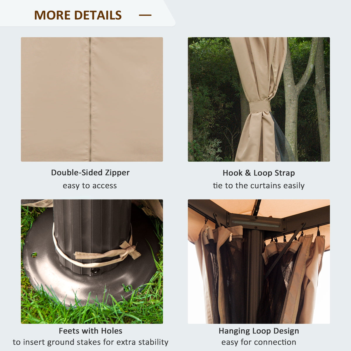 Outsunny 10' x 10' Outdoor Patio Gazebo Shelter Tent w/ Sidewalls, Khaki