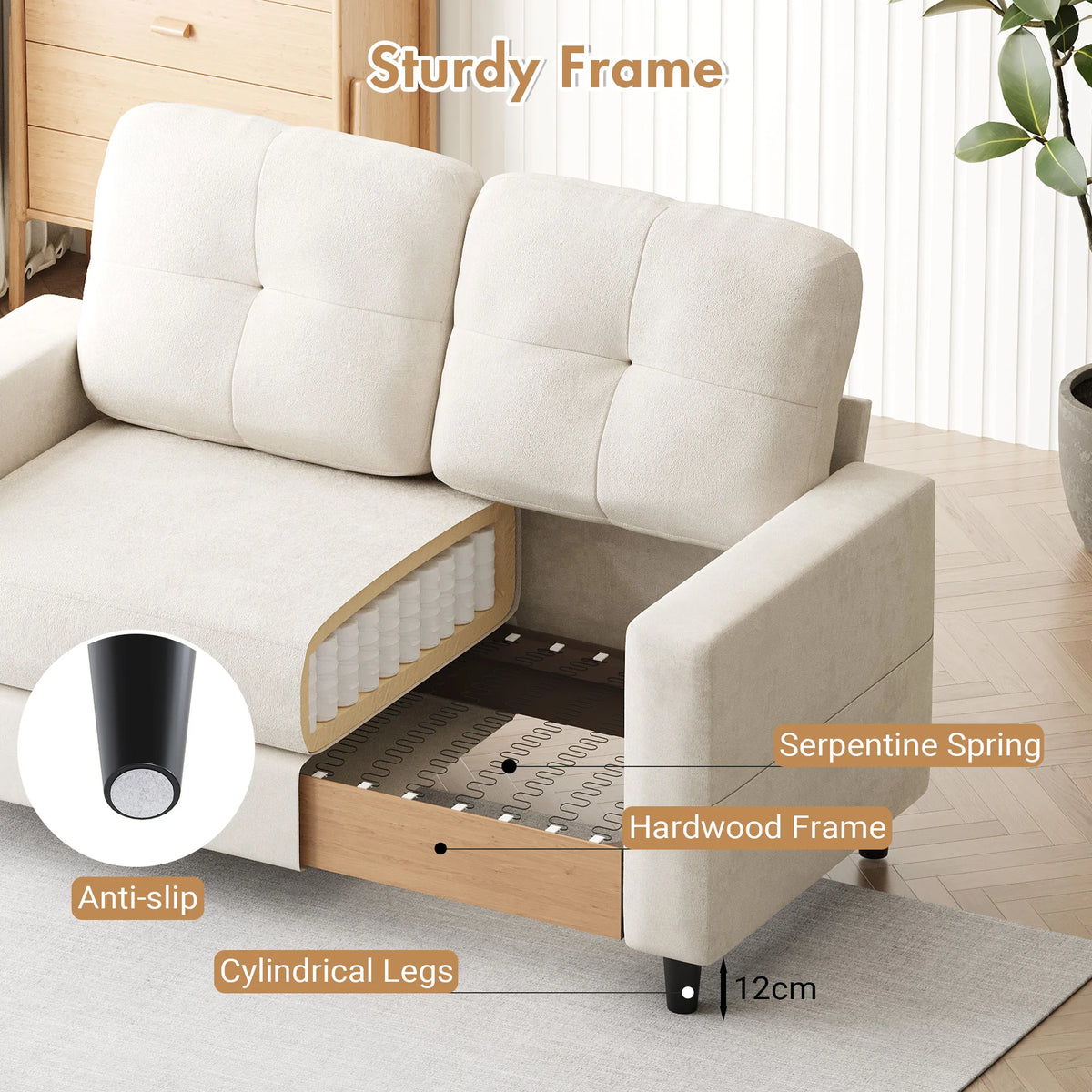 2-Seater Sofa 132cm Loveseat Sofa Beige
