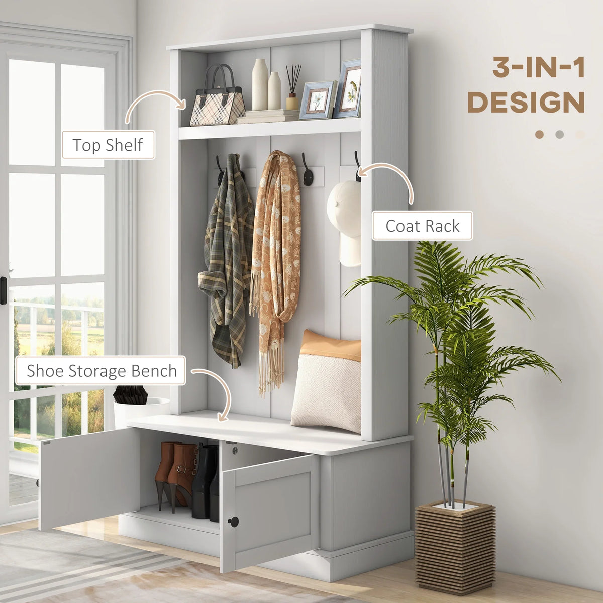 2026 NewHOMCOM Hall Tree, Entryway Bench w/ Coat Rack, Shoe Cabinet, Black