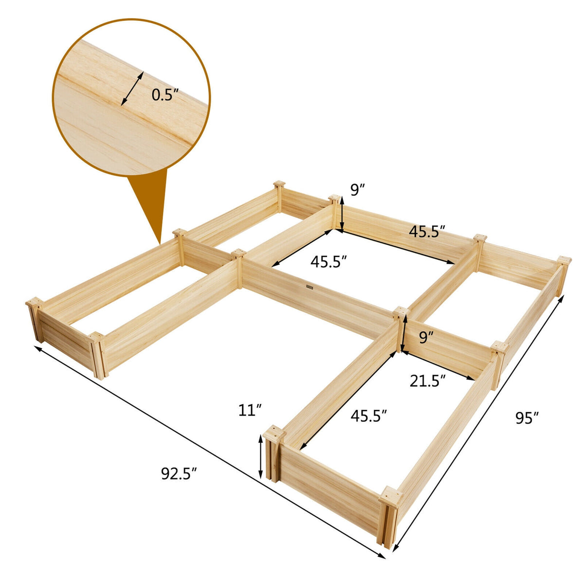 Gymax Raised Garden Bed Wooden Garden Box Planter Container U-Shaped Bed 92.5x95x11in