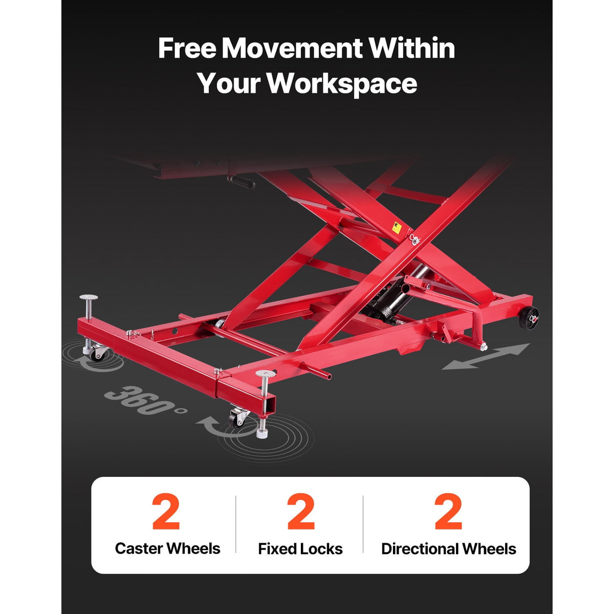 Motorcycle Lift Table, 453 kg Load Capacity, 360° flexible mobile Jack Stand, Height Adjustable From 21.8 to 79 cm, Heavy-duty Repair Stand