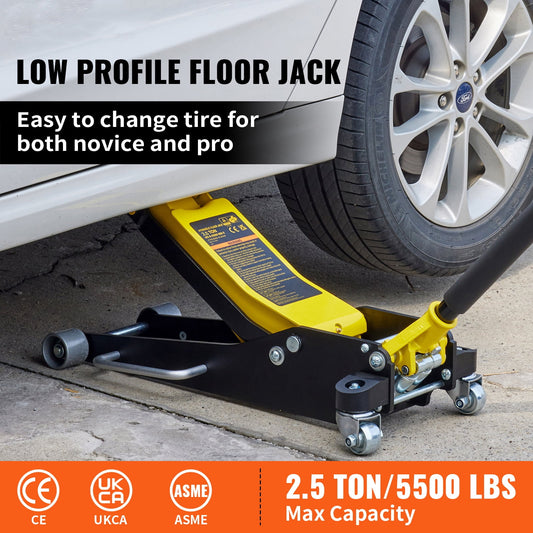 KFFKFF Ground Lift, 2.5 Ton Compact Ground Lift, Hybrid of Aluminum and Steel Competitive Ground Lift with Twin Pistons Rapid Elevation Pump, Ground Lift Elevation Span 3-3/4"-18-7/10"