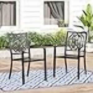 MFSTUDIO Outdoor Chairs Set of 2, Iron Metal Dining 300 LBS Weight Capacity Patio Bistro Chairs with Armrest,Black