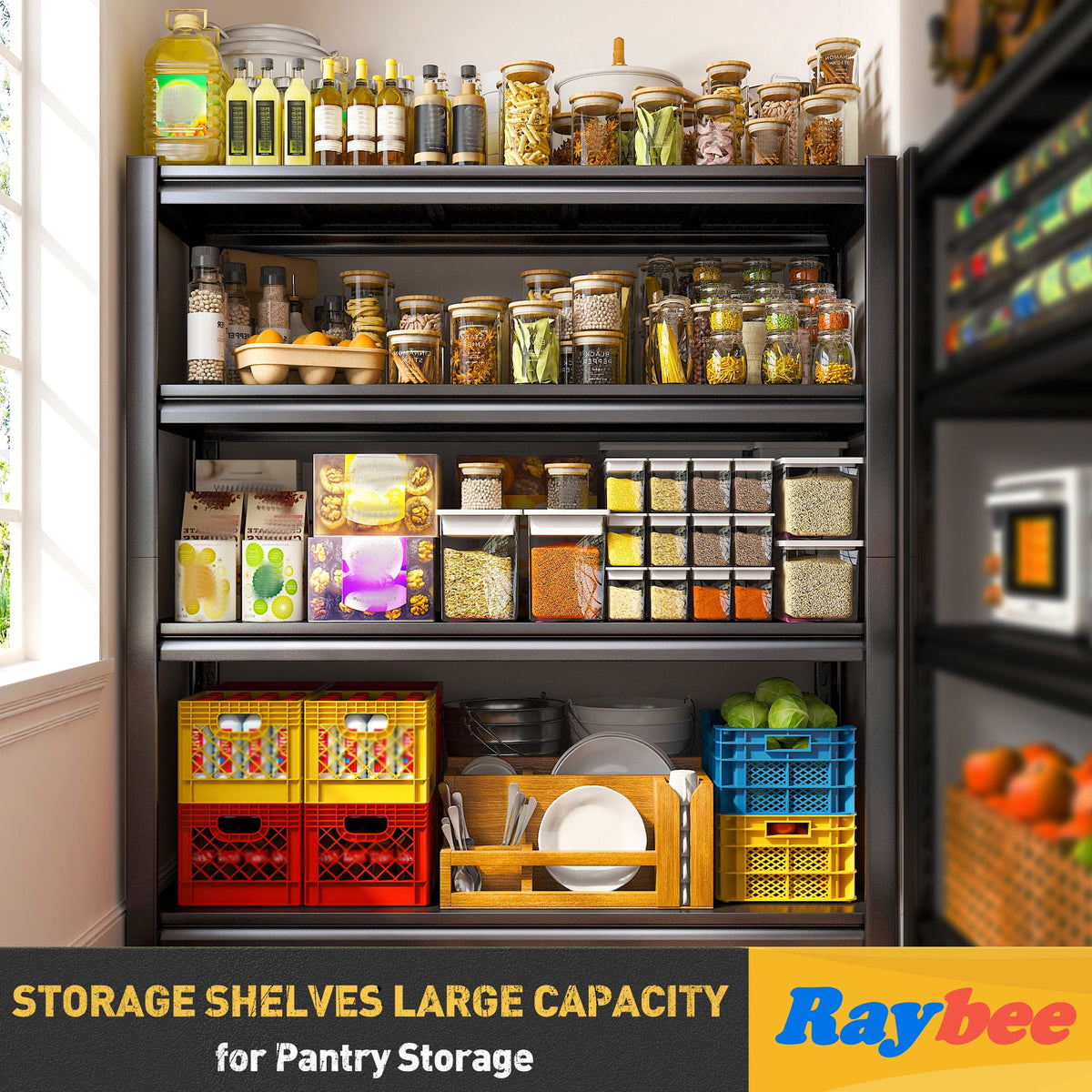 Exenoray 4-Tier Metal Shelving Unit for Garage, 1600lbs Capacity, Heavy Duty Adjustable Storage Rack for Tools, 19"D x 40"W x 57"H Black