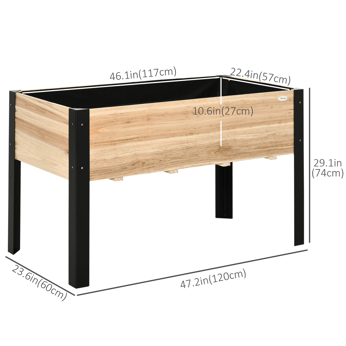 Outsunny Raised Garden Bed, Elevated Planter Box, 47''x24''x29'' with Legs, Metal Frame, Wooden Planter Pot for Backyard, Patio to Grow Vegetables, Herbs, and Flowers