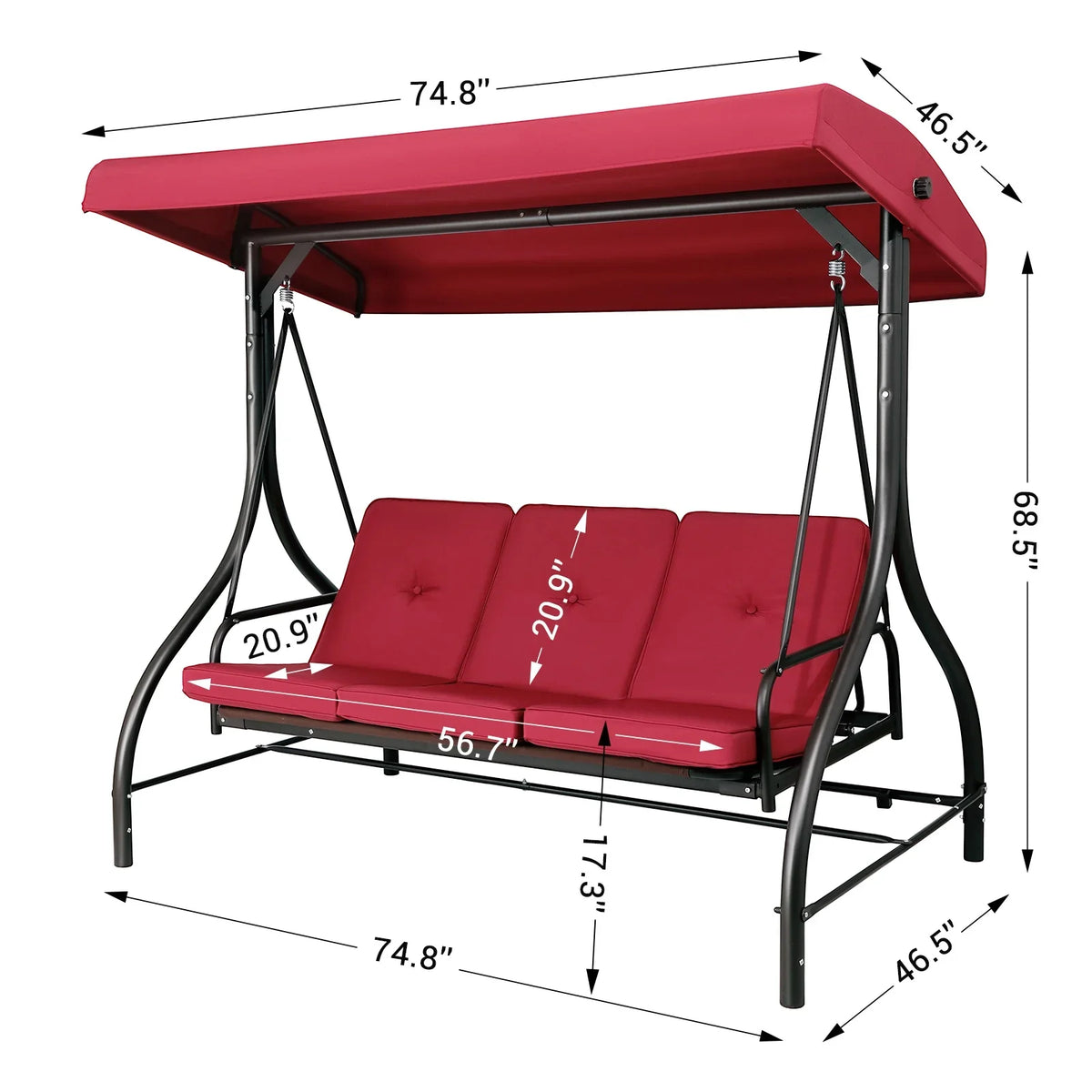 2026 NewArlopu 3 Person Porch Swing Outdoor Converting Canopy Swing Glider with Canopy