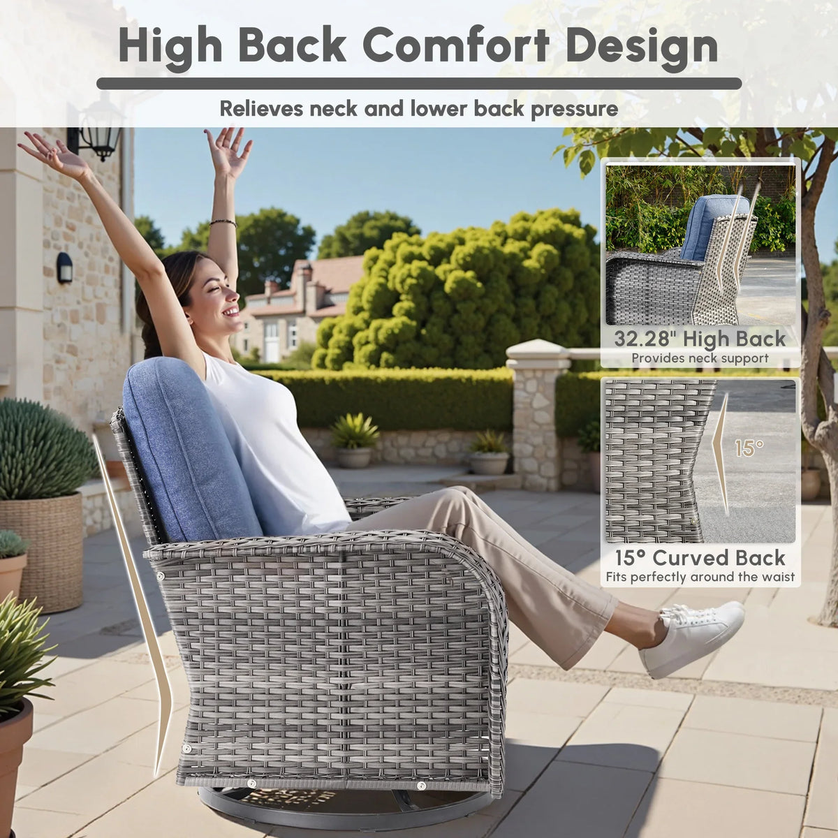 2026 NewOvios 5 Pieces Outdoor Patio Furniture Set High Back All Weather Wicker Conversation Set with Swivel Chairs & Coffee Table, Dark Gray