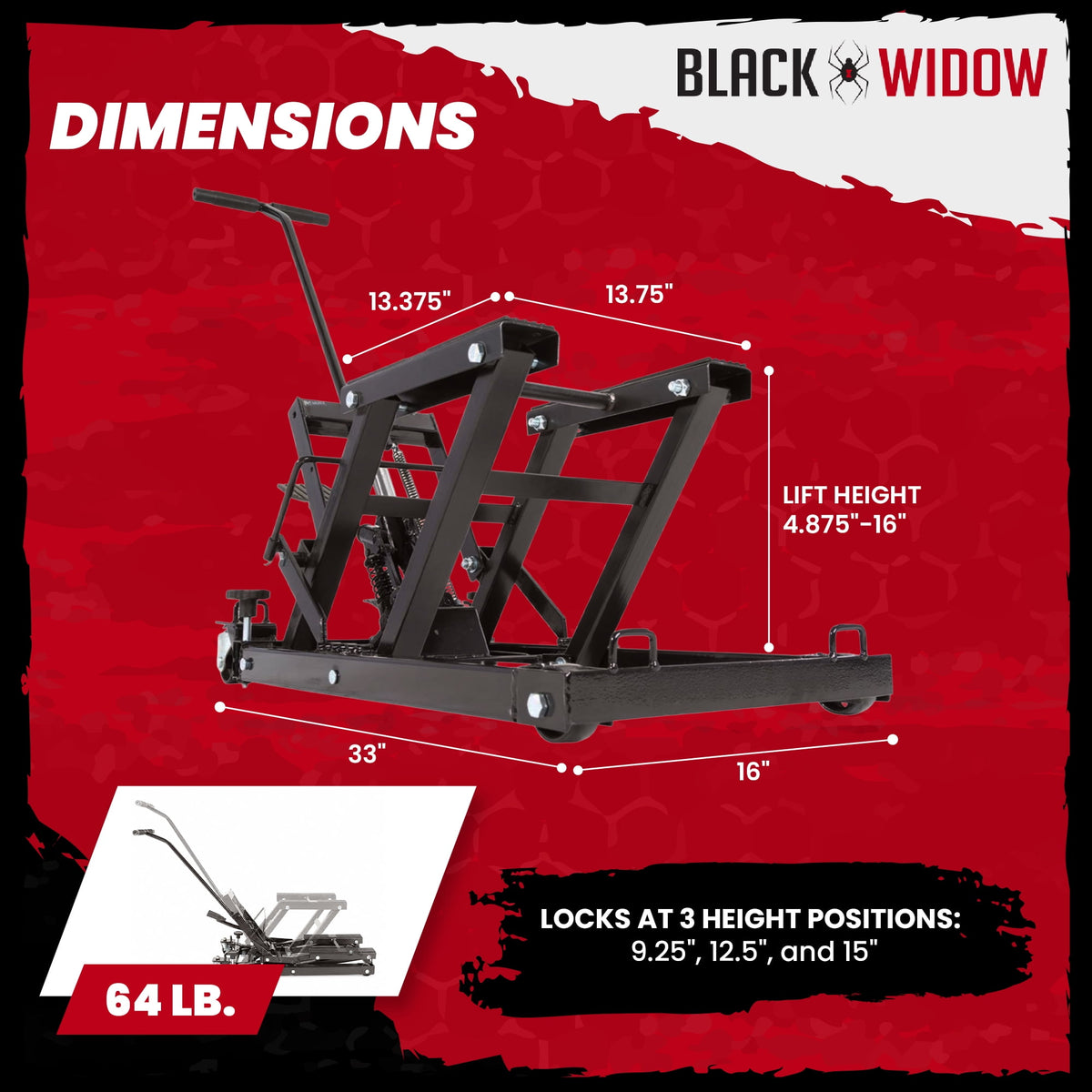 Black Widow Motorcycle and ATV Hydraulic Lift Jack Stand up to 1500 Pounds, Black