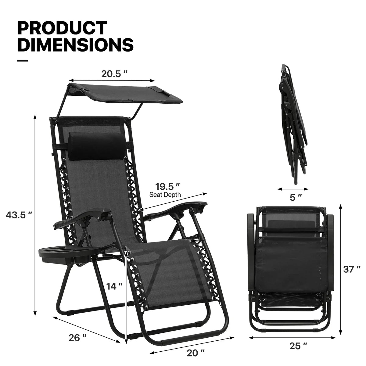 2026 NewMoNiBloom Zero Gravity Chairs Set of 2, Folding Outdoor Patio Beach Recliner with Canopy Shade & Headrest, Black