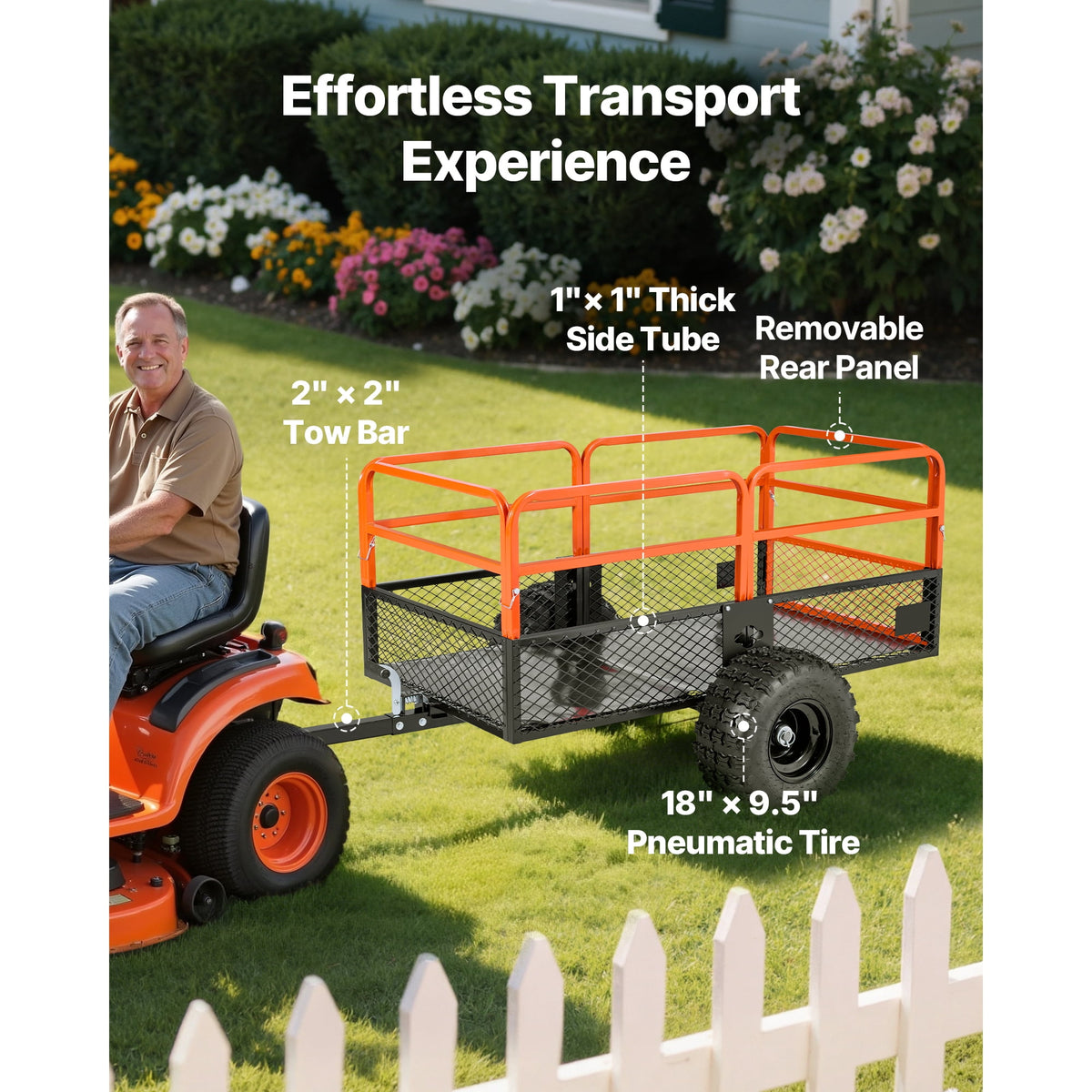 KFFKFF Garden Utility Trailer, 28 Cu. Ft. & 1800lbs, ATV UTV Trailer, Tow Behind Steel Dump Trailers, Removable Rear Panel, Heavy Duty Pull Behind Yard Trailers