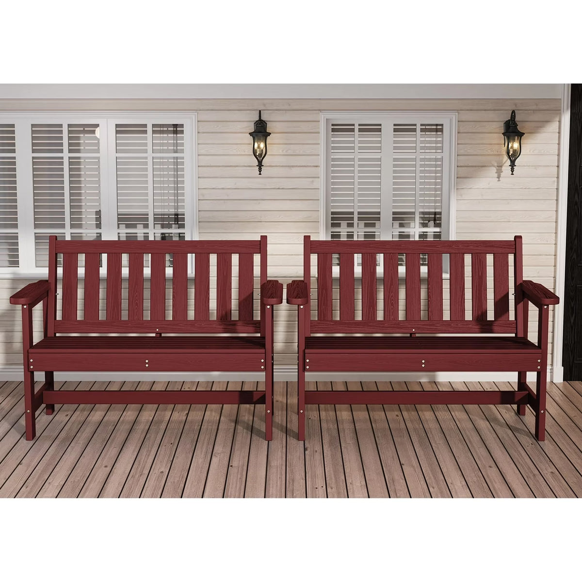 2026 NewSERWALL Outdoor Bench for 2-Person, Weather-Resistant HDPE with Aluminum Reinforcement, Supports 660 lbs, Comfortable Seating for Patio, Garden, and Porch, Black