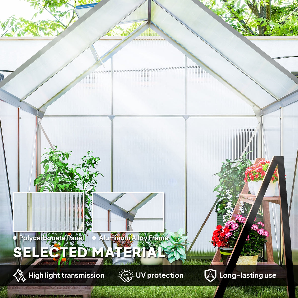 Outsunny 6' x 4' x 6.6' Polycarbonate Greenhouse Walk-in Green House Clear