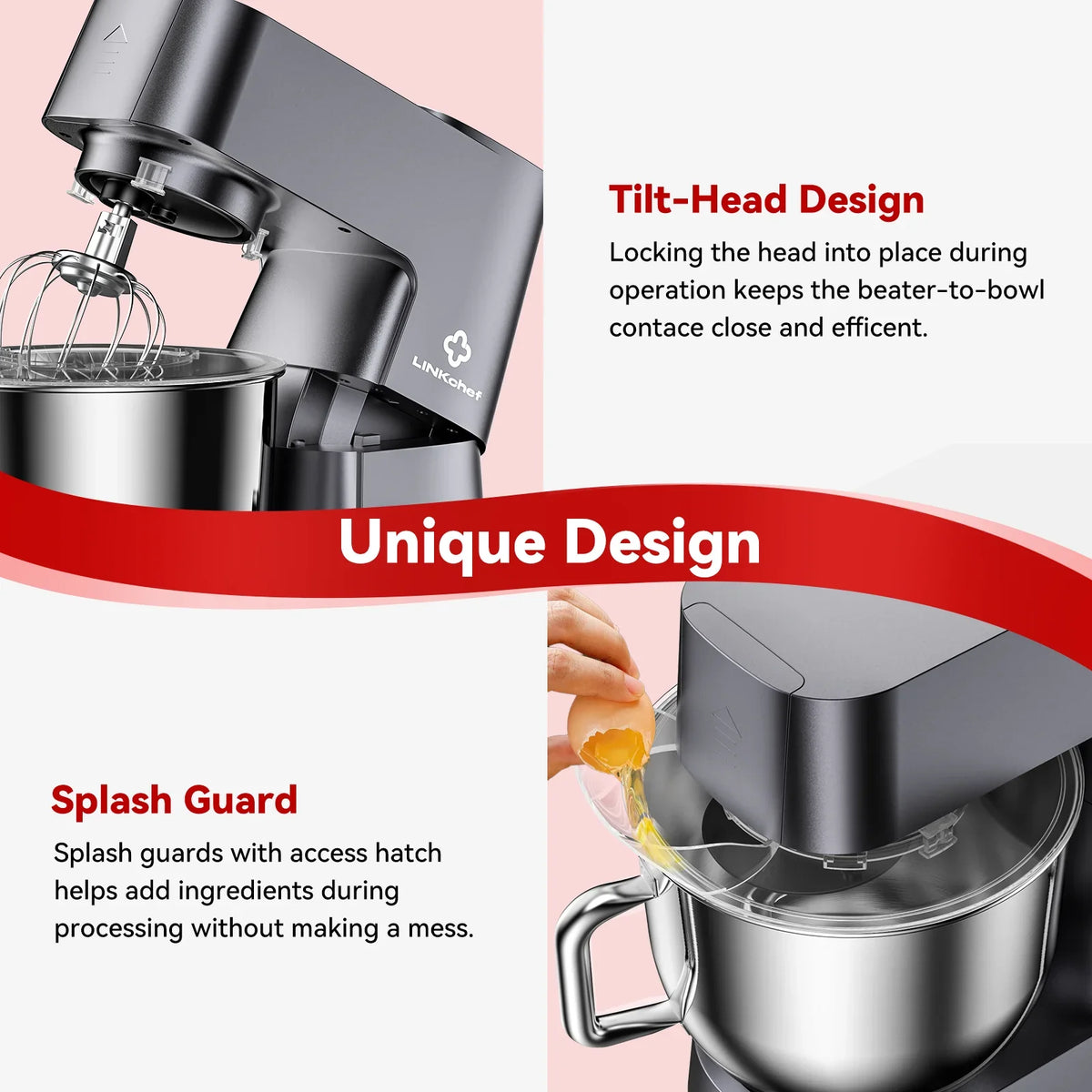 2026 NewLINKChef 7.4 Quart Stand Mixer, 800W 12-Speed Tilt-Head Food Mixer, Kitchen Electric Mixer with Dough Hook, Wire Whip & Beater