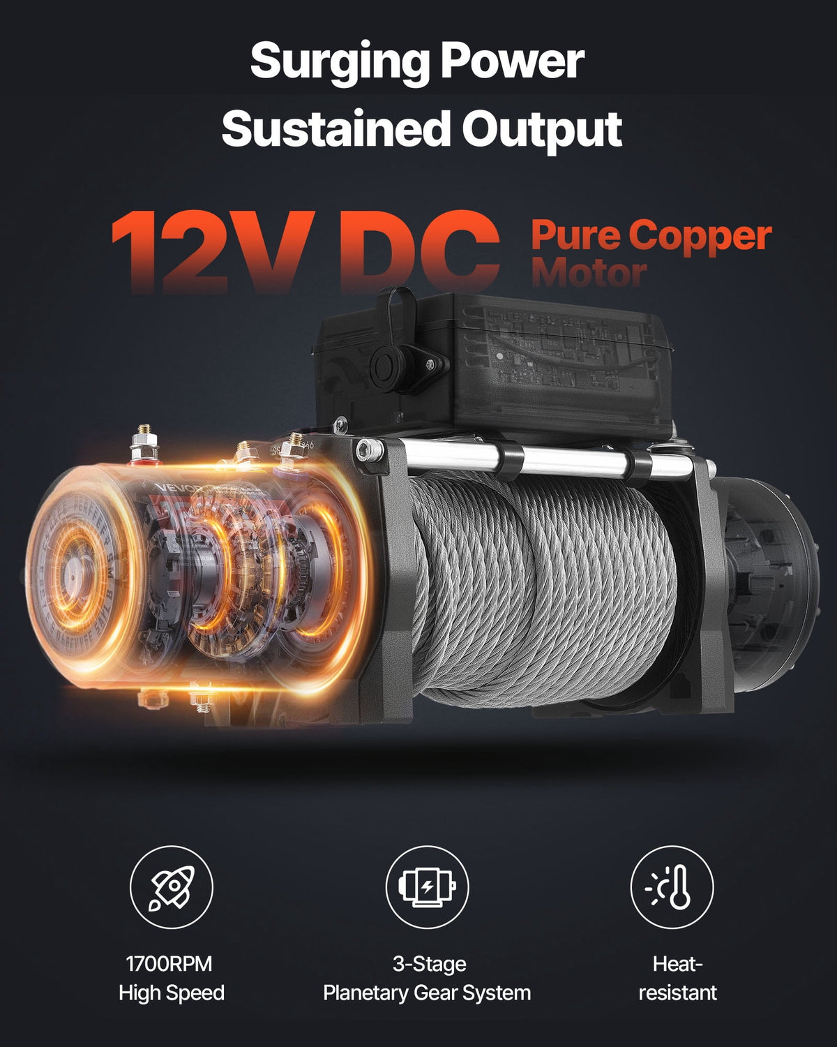 VEVOR Electric Winch, 12000 lbs Load Capacity, 12V DC Truck Winch with Φ0.36 in x 80 ft Steel Rope, Wireless & Wired Remote Control, IP55 Waterproof for Towing SUV Jeep Trailer Boat Off-Road Vehicle