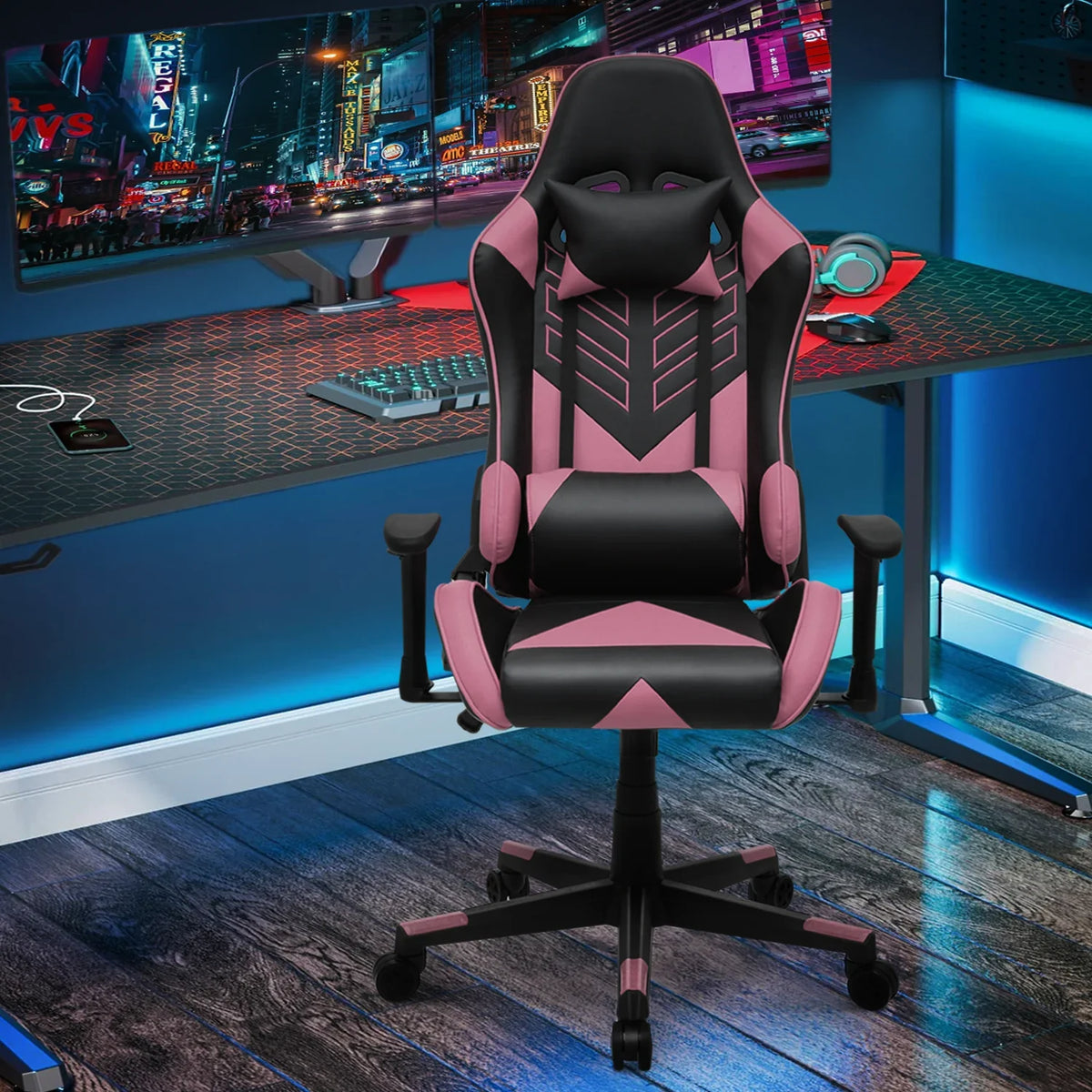 2026 NewMagshion Ergonomic Gaming Chair, Comfortable Gaming Chair, Computer Chair Leather Desk Chair Adjustable Swivel Gaming Office Chair, Blue