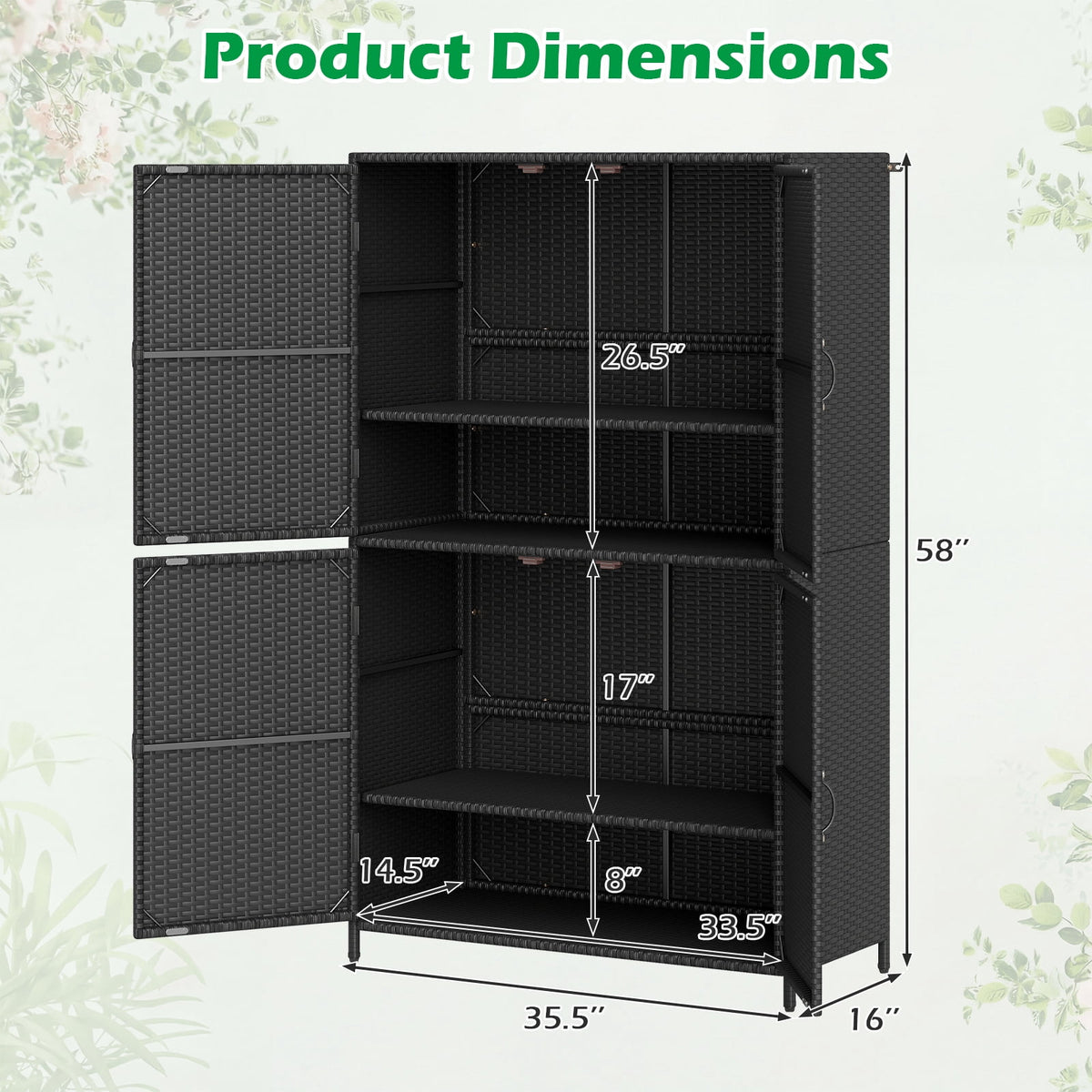Costway Outdoor Storage Cabinet with Adjustable Shelves & Anti-Toppling Device for Garden Black