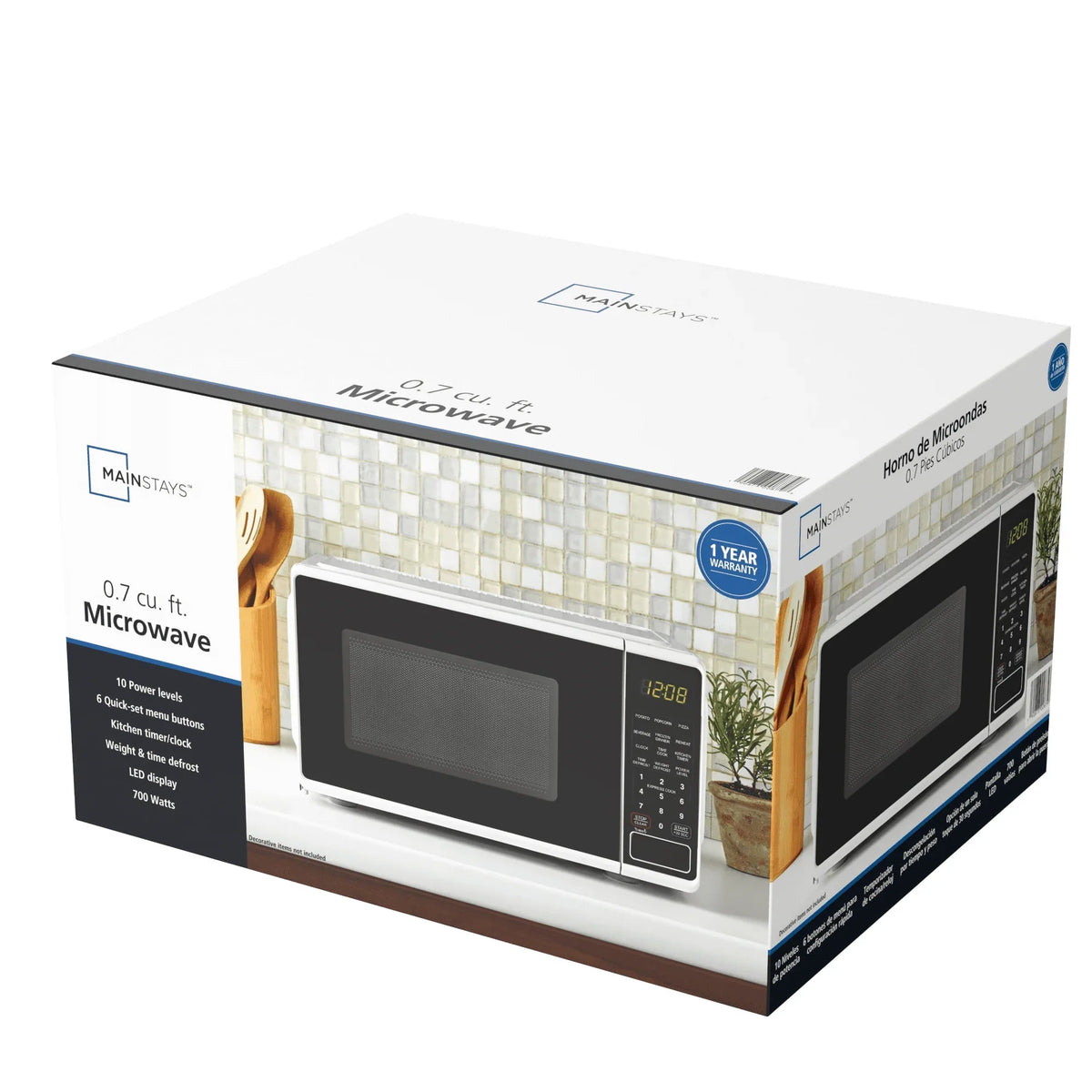 2026 NewMainstays 0.7 cu. ft. Countertop Microwave Oven, 700 Watts, White, New