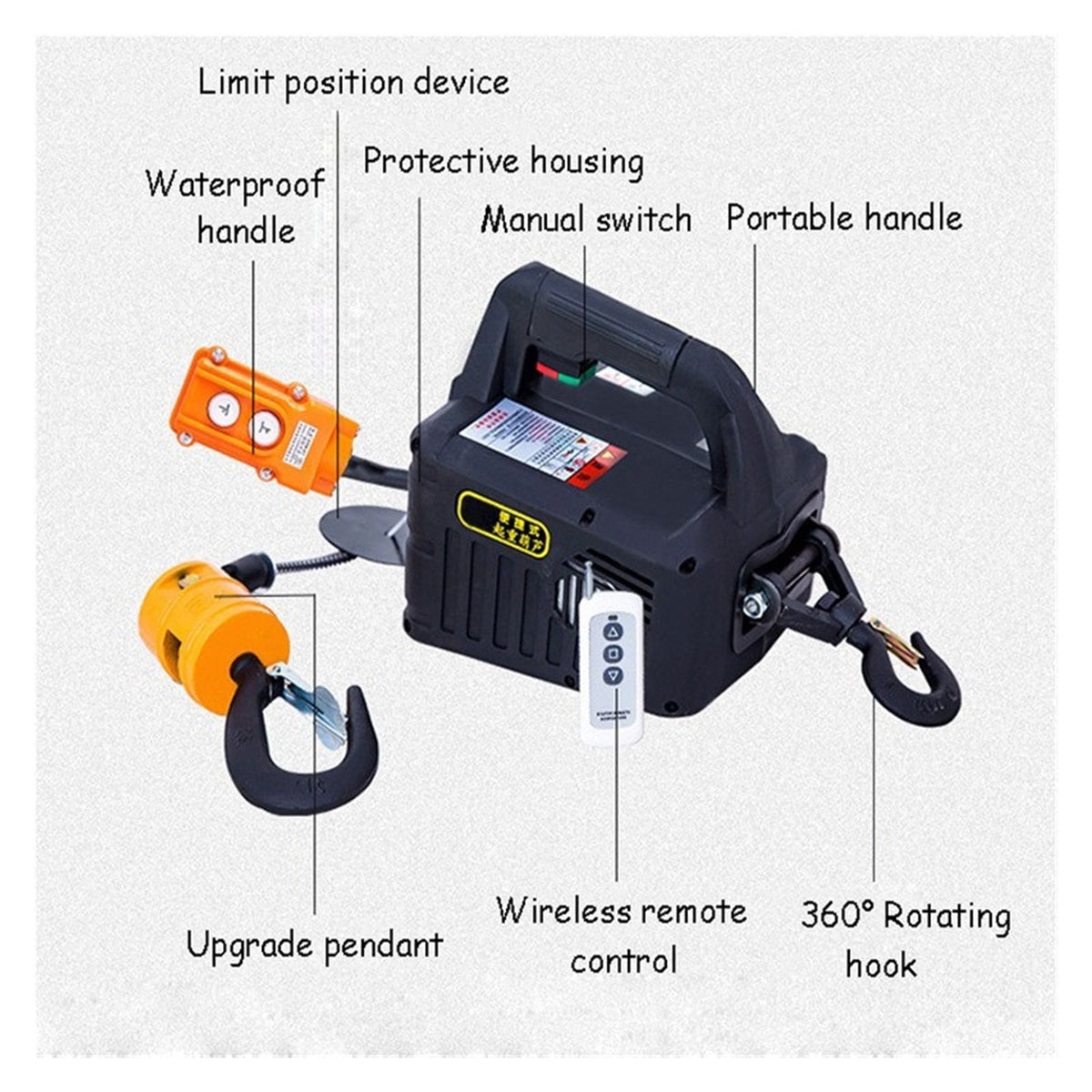 500kg Remote Control Crane Hoist Wire Rope Electric Hoist Aluminum Shell Hoist Household Indoor Small Crane Hoist ,Powerful Pulling Performance