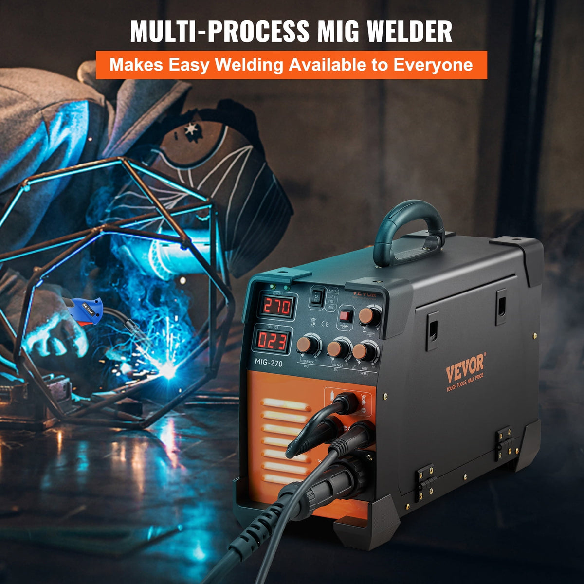 VEVOR MIG Welder, 3 in 1 Welder Welding Machine, 270 Amp MIG TIG Arc Welder 110V 220V TIG Welder Lift ARC Welder Digital Display Combo Welding Machine MMA Stick IGBT DC Inverter Welder
