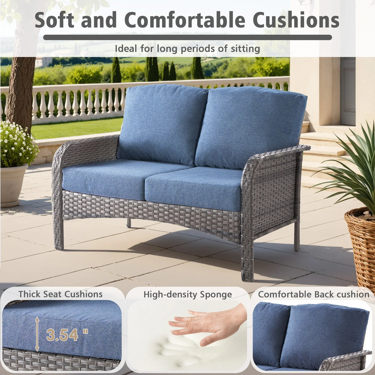 2026 NewOvios 5 Pieces Outdoor Patio Furniture Set High Back All Weather Wicker Conversation Set with Swivel Chairs & Coffee Table, Dark Gray