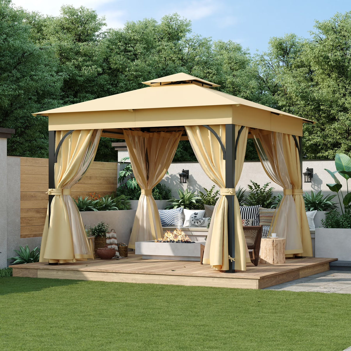 2026 New10'x10' Outdoor Gazebo,Patio Gazebo with Mosquito Netting and Privacy Screens for Backyard, Garden, Lawn and Deck,Grey