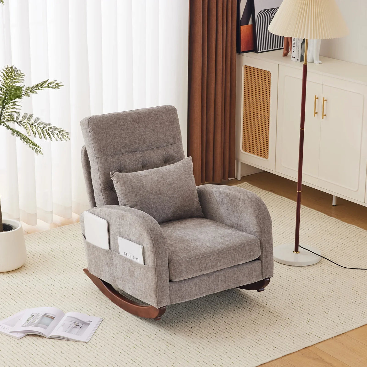 2026 NewKtaxon Rocking Accent Chair Glider Reading Chair Comfy Teddy Velvet Upholstered Single Sofa Rocker for Living Room, Nursery, Bedroom Beige