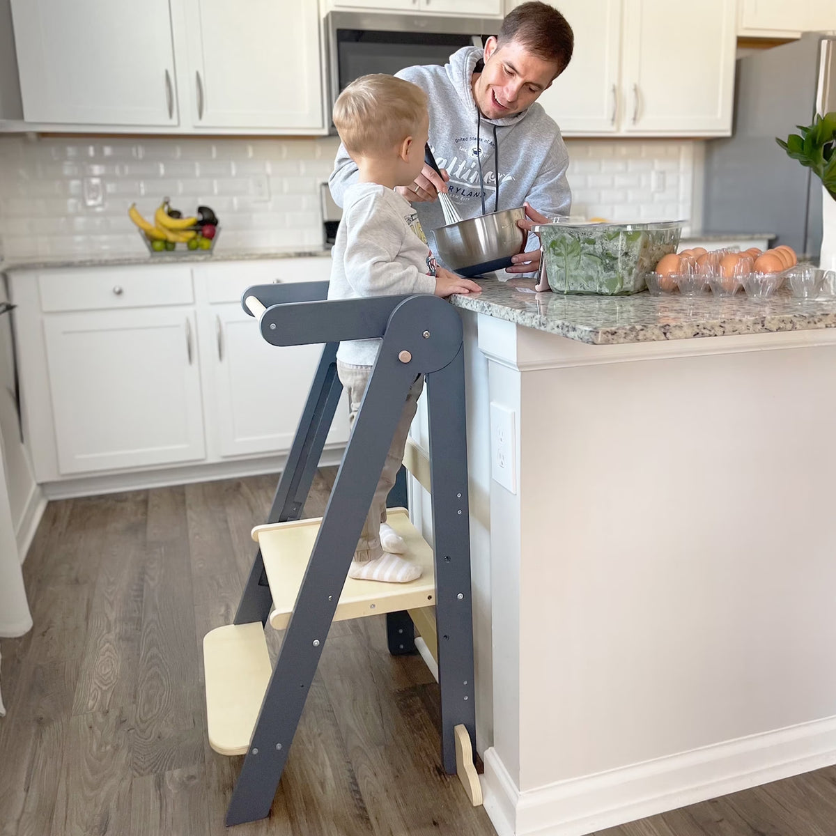 2026 NewHARPPA Foldable Toddler Kitchen Tower, Standing Tower for Kids Age 1.5-6 Years, White