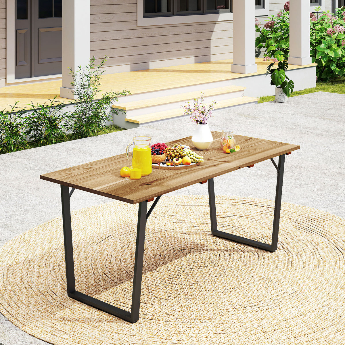 Outsunny Wooden Outdoor Dining Table for 6 with 2" Umbrella Hole, Brown