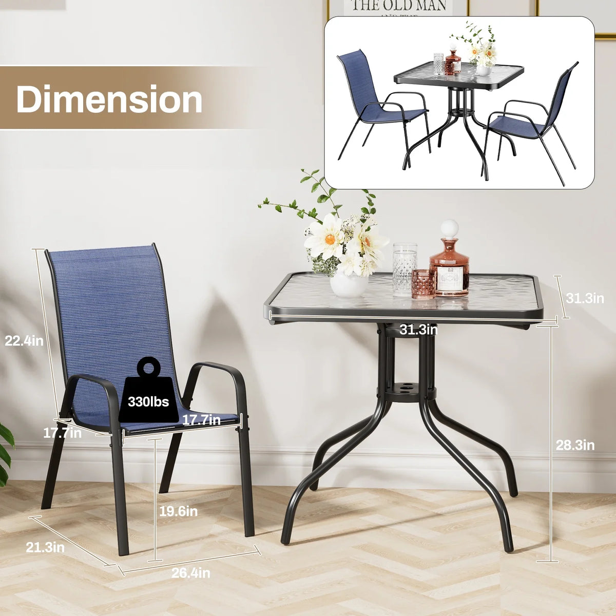 2026 NewPirecart 5-Piece Outdoor Patio Dining Table Set with 4 Stackable Textilene Chairs for for Patio, Lawn, Garden, Gray
