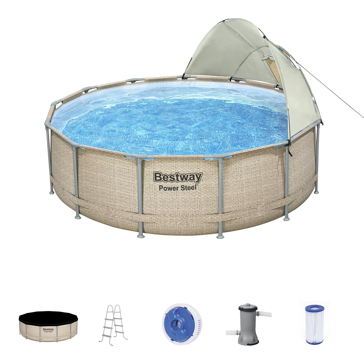 2026 NewBestway Power Steel 14' x 42" Round Above Ground Outdoor Swimming Pool Set