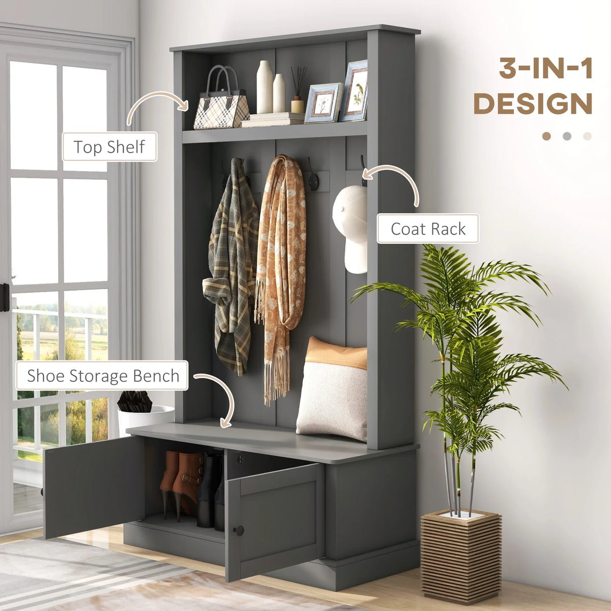 2026 NewHOMCOM Hall Tree, Entryway Bench w/ Coat Rack, Shoe Cabinet, Black