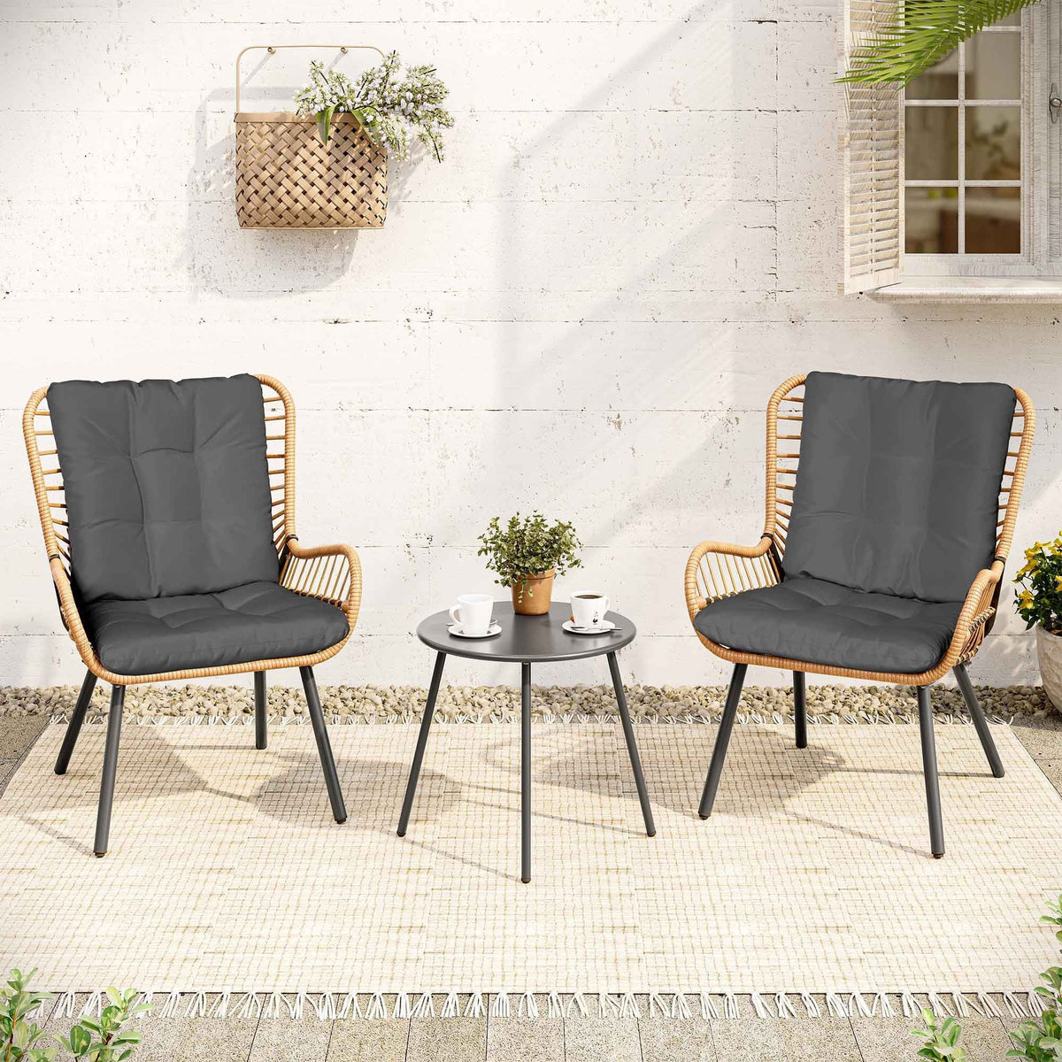 2026 NewLAUSAINT HOME 3-Piece Patio Furniture Set, High Back Outdoor Bistro with Coffee Table & Beige Cushions for Garden or Deck